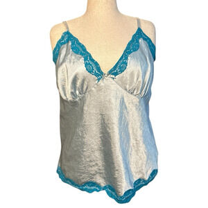 Cacique Y2K Lace Satin Babydoll Cami Top Blue Size 18/20 Adjustable Fairycore